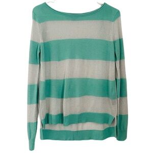 VINCE CAMUTO Mint Green Sparkly Silver Striped Sweater - Size Small